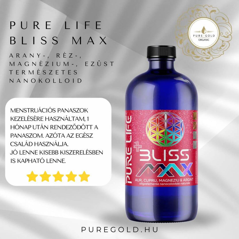 BLISS MAX 77ppm arany-, réz-, magnézium-, ezüst természetes nanokolloid 480 ml